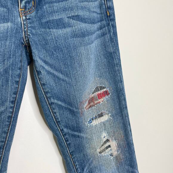 American Eagle Women's Size 10 Distressed Faded Patched Ripped Boho Skinny Jeans - Picture 7 of 9